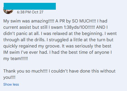 Swimmer testimonial - Ironman swim PR
