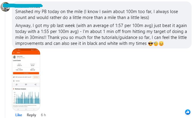 Swimmer testimonial - mile PB